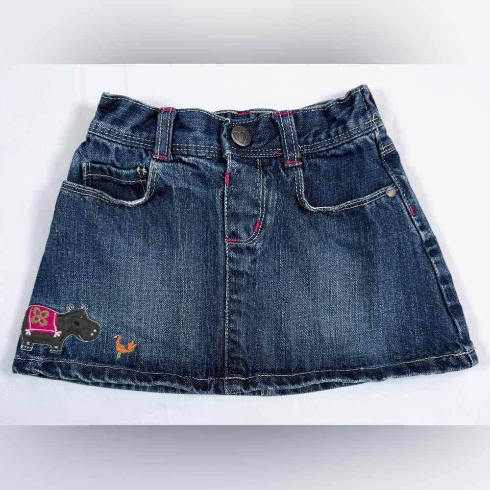 GYMBOREE Girls Denim Skirt Size 2T Jungle Gym Safari Friends Hippo Embroidered‎